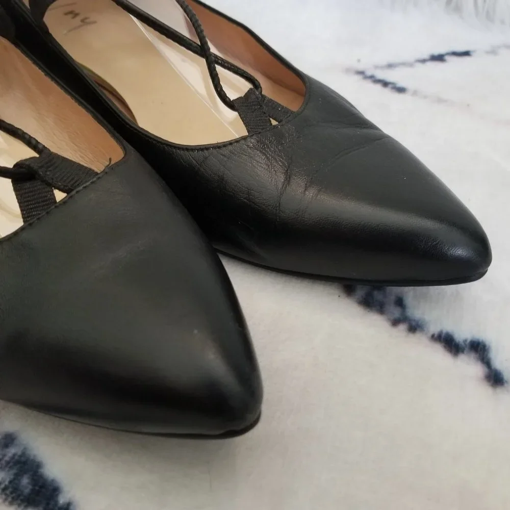 FS/NY FSNY Black Leather Lace Up Flats Ballet Ballerina 10 B - Picture 9 of 12